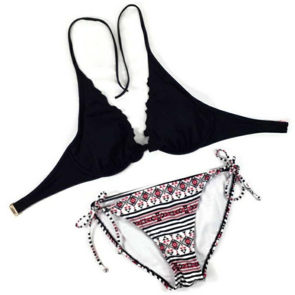 Ocean Pacific Black Native Print Bikini Bottoms Womens Size Large